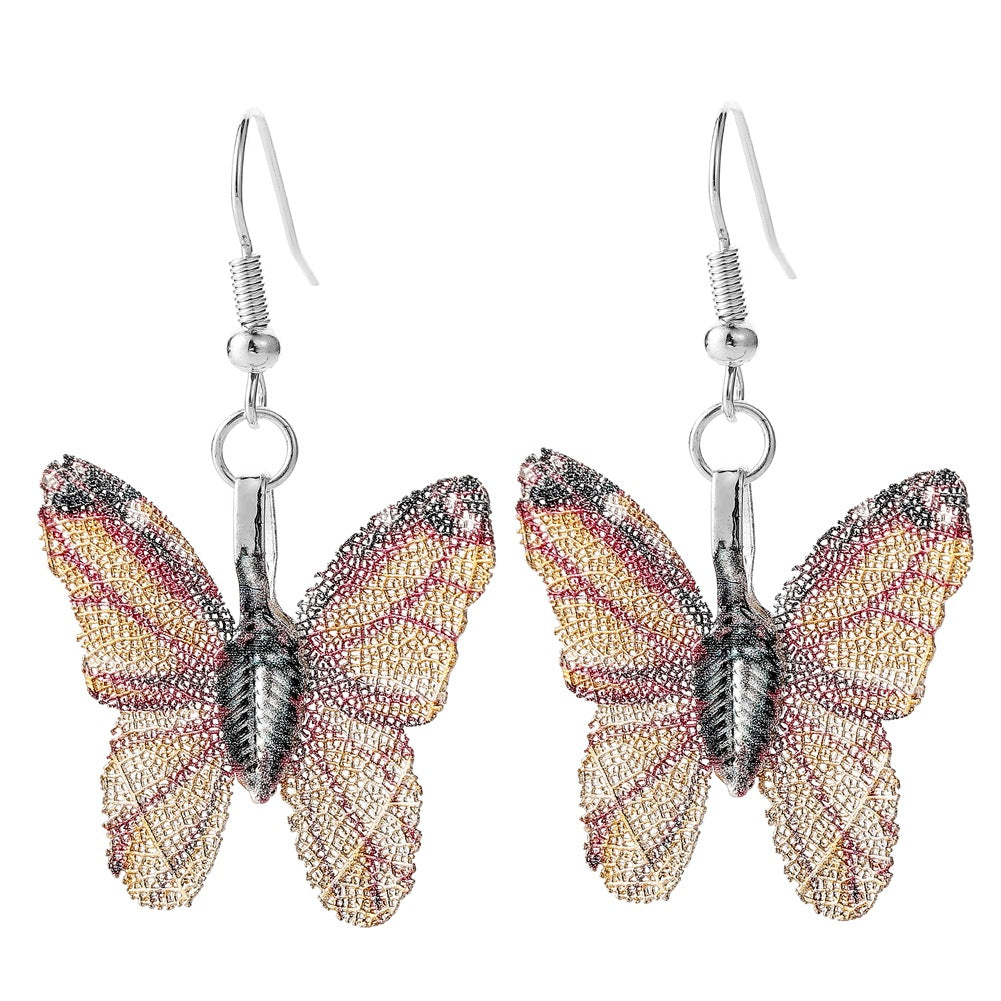Creative Personality Painted Butterfly Real Leaf Specimen Pendant Earrings Necklace Women's Set