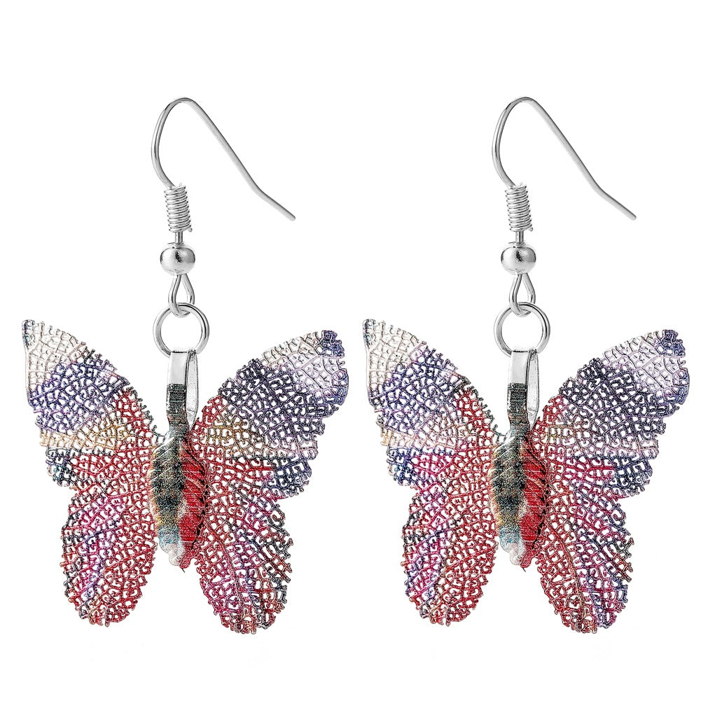Creative Personality Painted Butterfly Real Leaf Specimen Pendant Earrings Necklace Women's Set