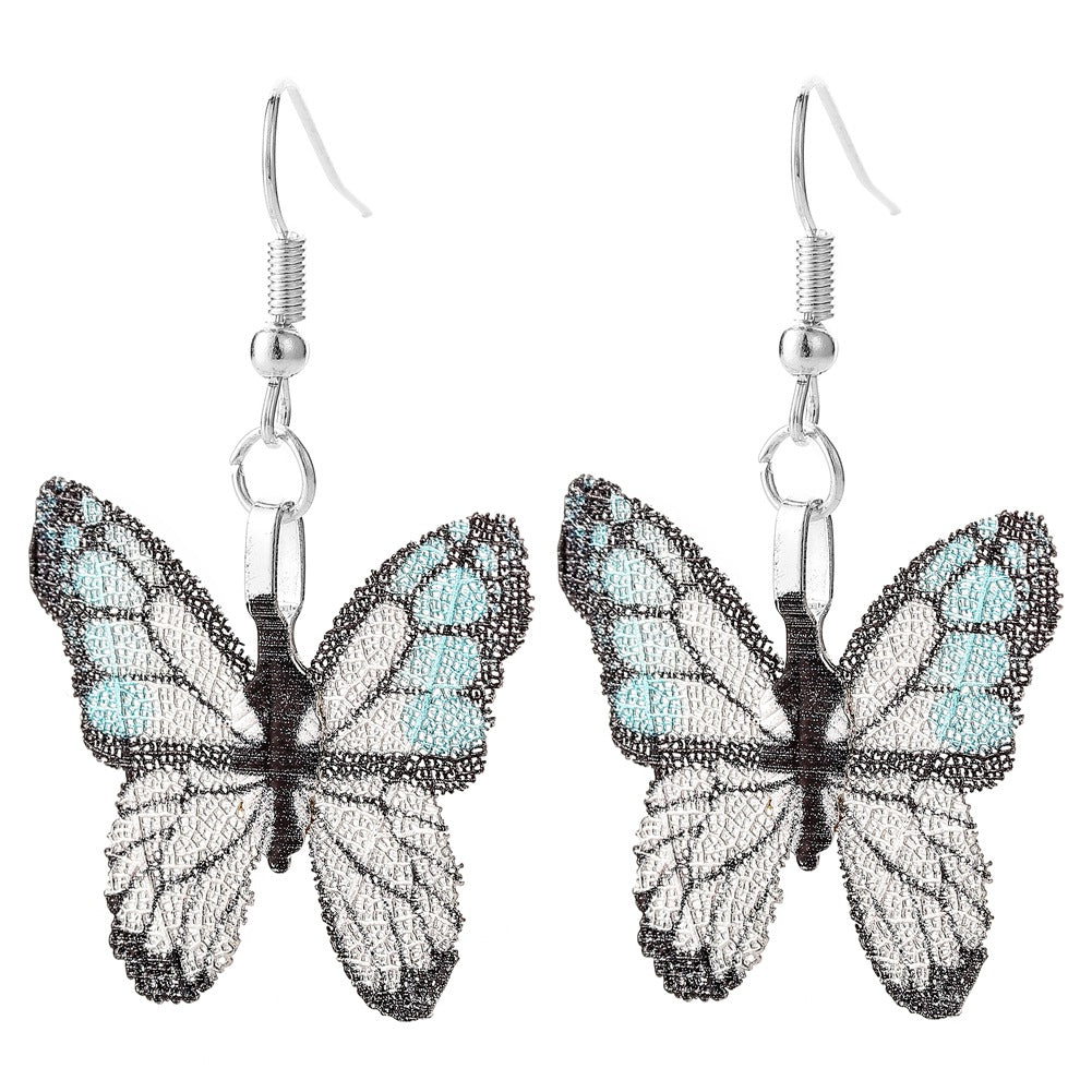 Creative Personality Painted Butterfly Real Leaf Specimen Pendant Earrings Necklace Women's Set