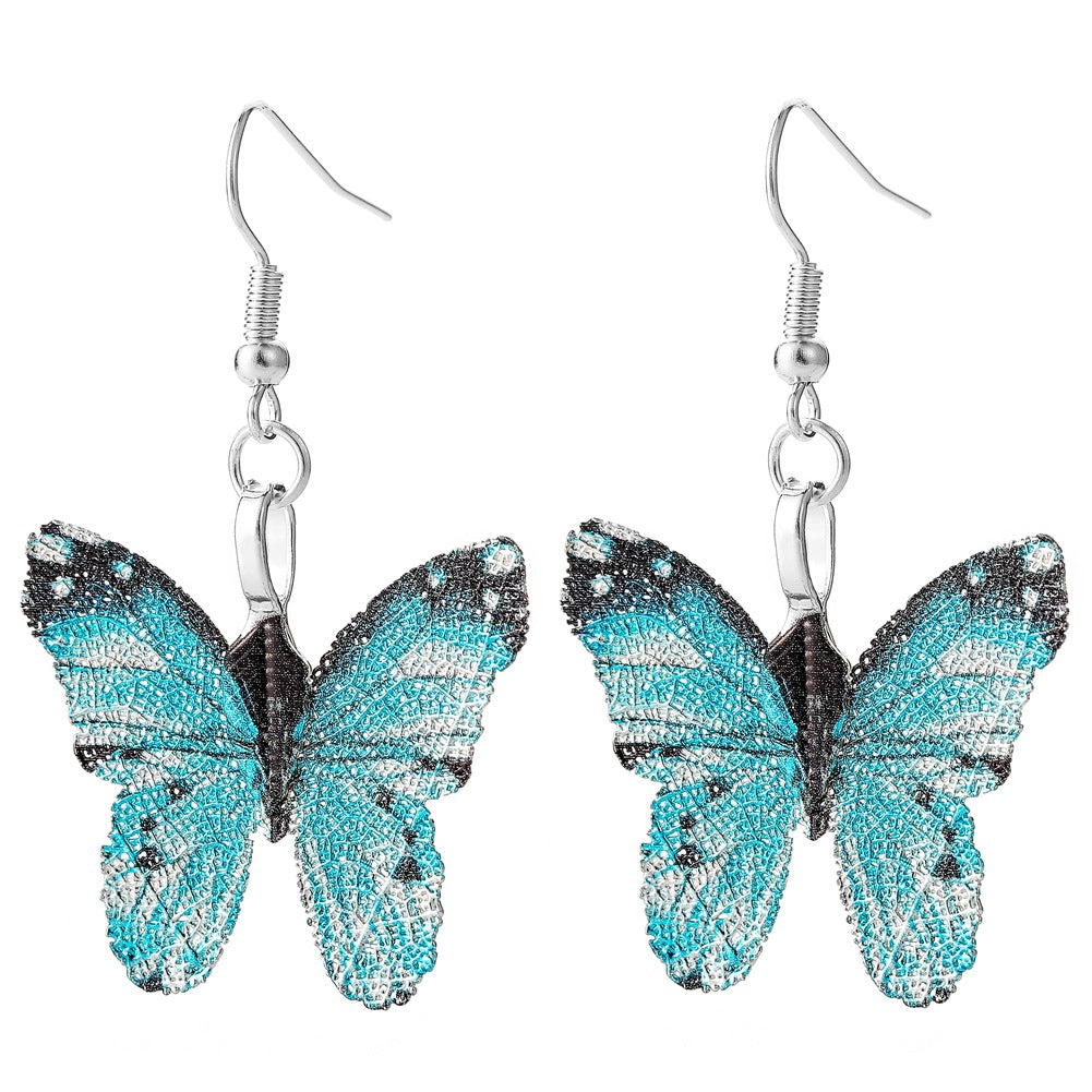Creative Personality Painted Butterfly Real Leaf Specimen Pendant Earrings Necklace Women's Set