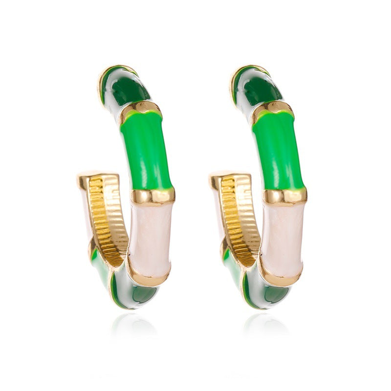 Fashion Earrings Creative Colorful C-shaped Stud Earrings Fashion Metal Bamboo Oil Drip Earrings