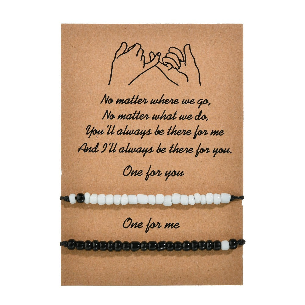 Simple black and white rice beads double layer bracelet weaving blessing couple friendship card bracelet bracelet bracelet