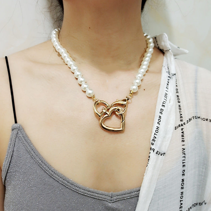 Jewelry Heart Design Baroque Pearl Pants Chain Retro Clavicle Chain Necklace