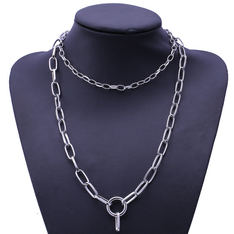Necklace Retro Punk Exaggerated Thick Chain Necklace Women's Multilayer Hip Hop Lock Necklace Sweater Chain