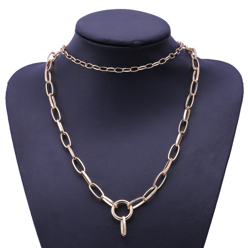 Necklace Retro Punk Exaggerated Thick Chain Necklace Women's Multilayer Hip Hop Lock Necklace Sweater Chain