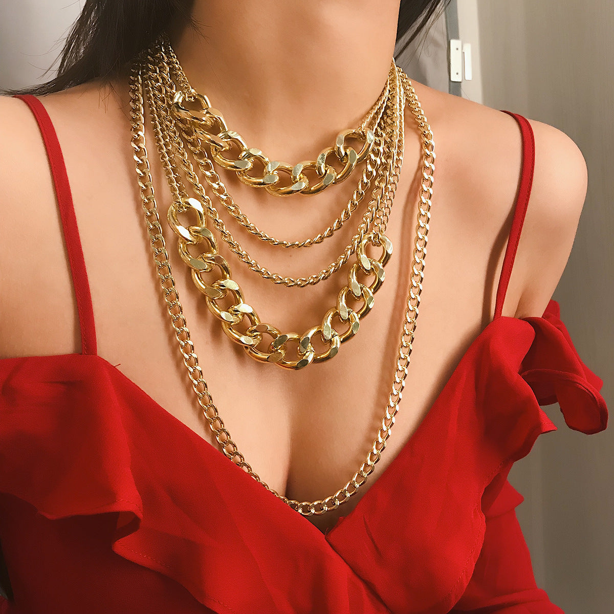 Jewelry Exaggerated Multilayer Punk Hip Hop Necklace Female Fashion Thick Chain Necklace Sweater Chain