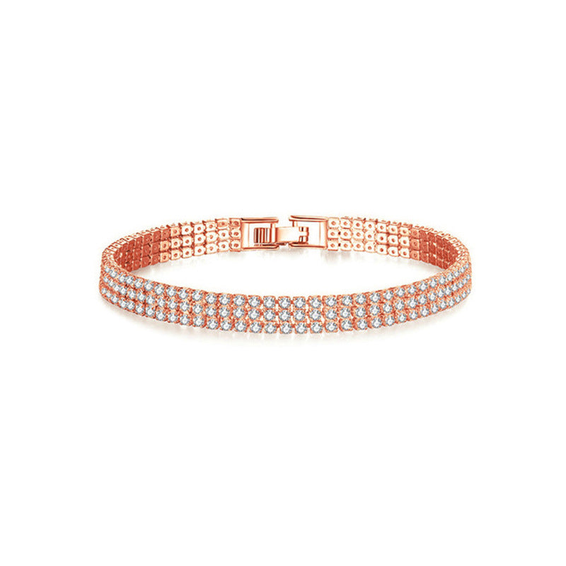 Temperament simple three-row diamond bracelet ins cold geometric diamond-encrusted tennis chain female jewelry