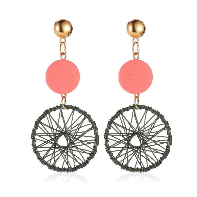 Creative net red same style wooden earrings femininity long geometric hollow woven earrings earrings