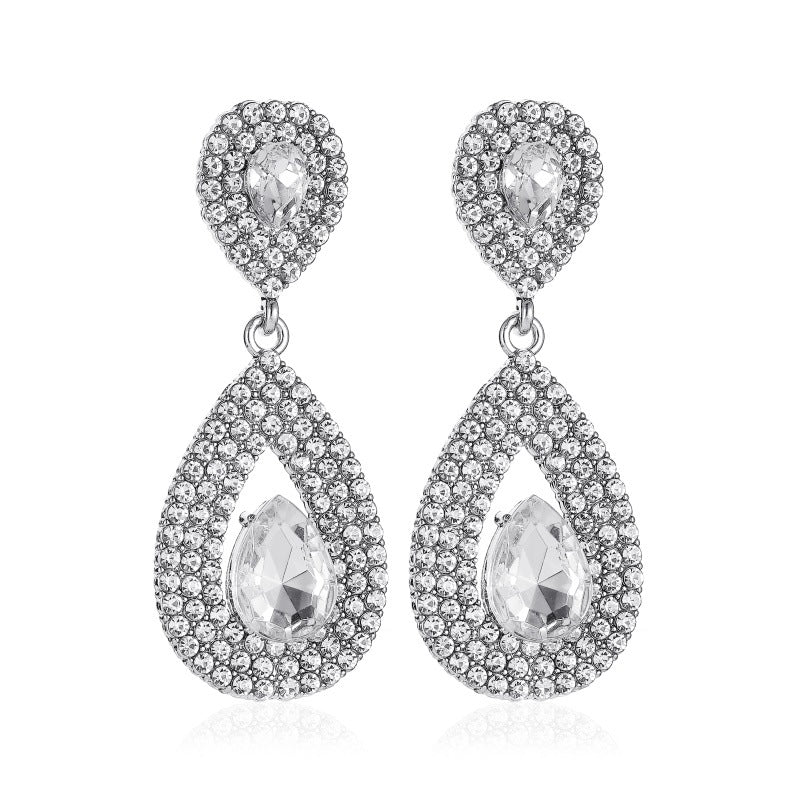 Full diamond atmospheric long earrings Goddess super flash zircon water drop earrings temperament crystal bridal earrings