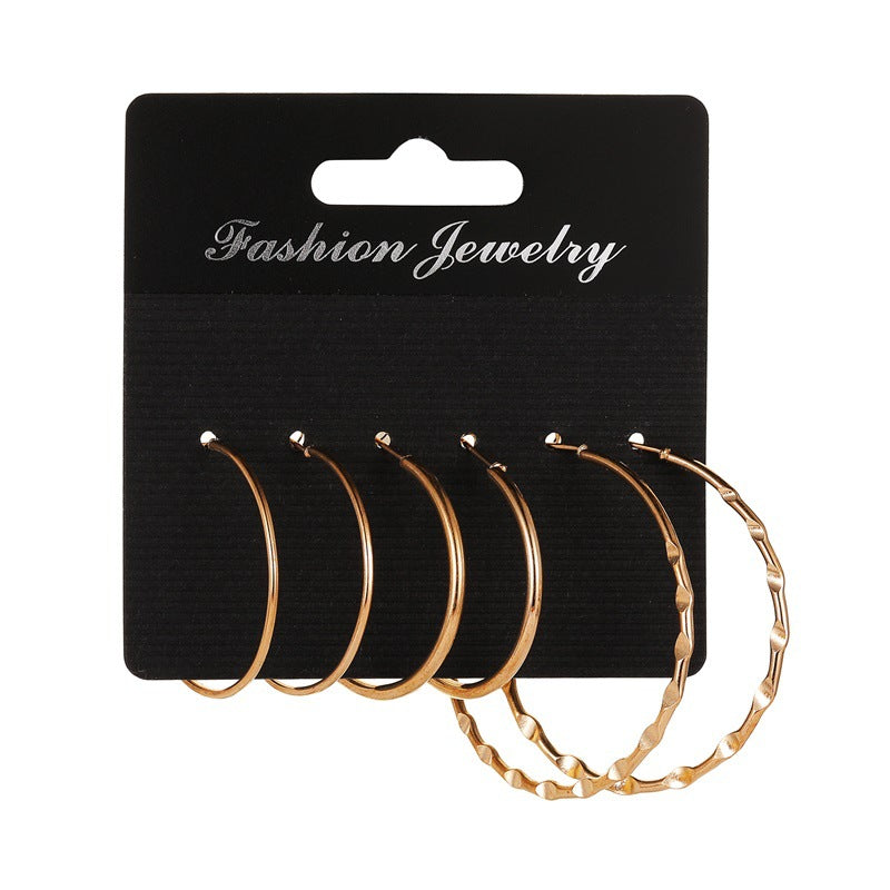 Set earrings cold exaggerated three-piece set earrings femininity simple metal geometric earrings