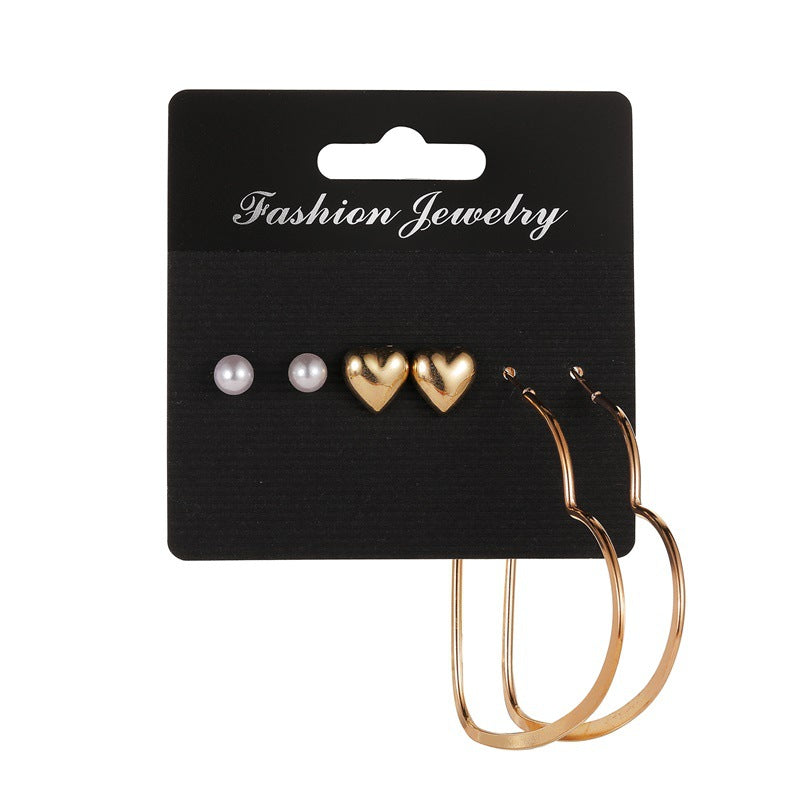 Set earrings cold exaggerated three-piece set earrings femininity simple metal geometric earrings