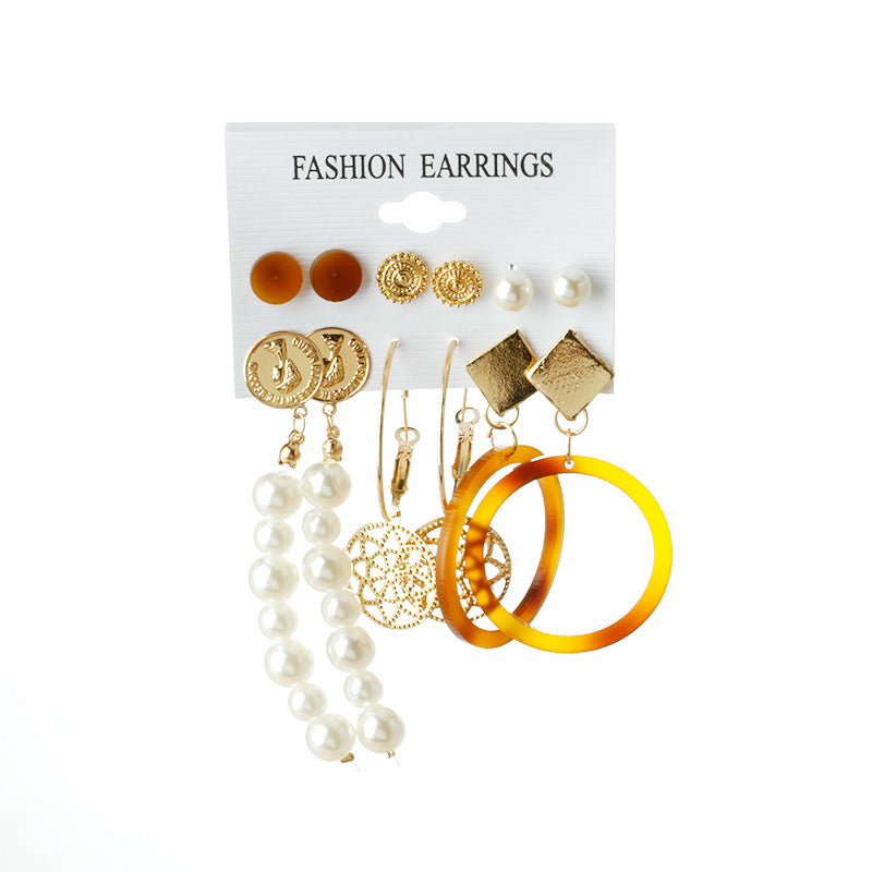 Earrings Fashion Set Tassel Earrings Bohemian Leaf Geometric 6 Pairs Stud Earrings