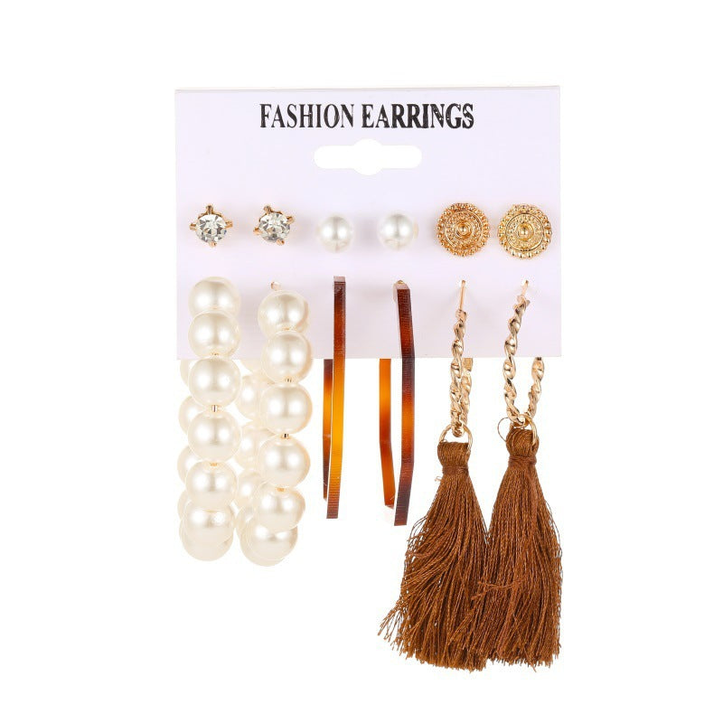 Earrings Fashion Set Tassel Earrings Bohemian Leaf Geometric 6 Pairs Stud Earrings