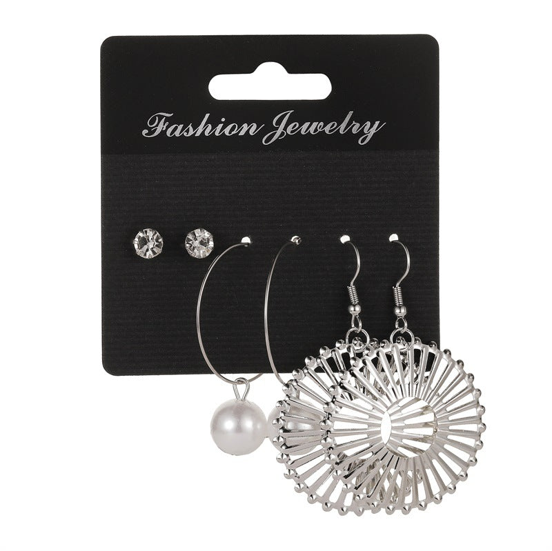 Set earrings cold exaggerated three-piece set earrings femininity simple metal geometric earrings