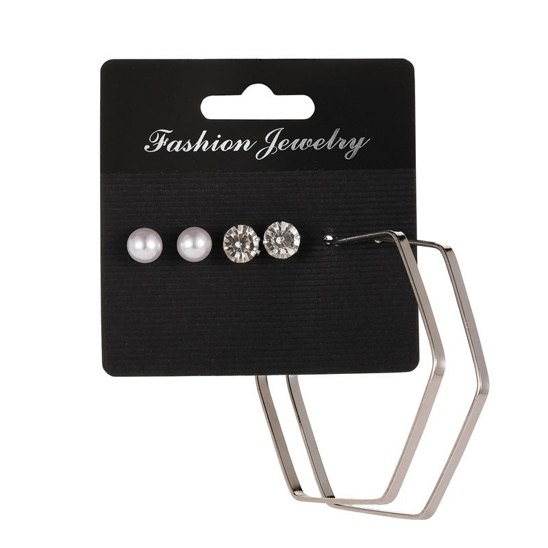 Set earrings cold exaggerated three-piece set earrings femininity simple metal geometric earrings