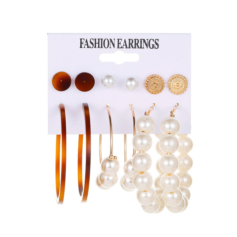 Earrings Fashion Set Tassel Earrings Bohemian Leaf Geometric 6 Pairs Stud Earrings