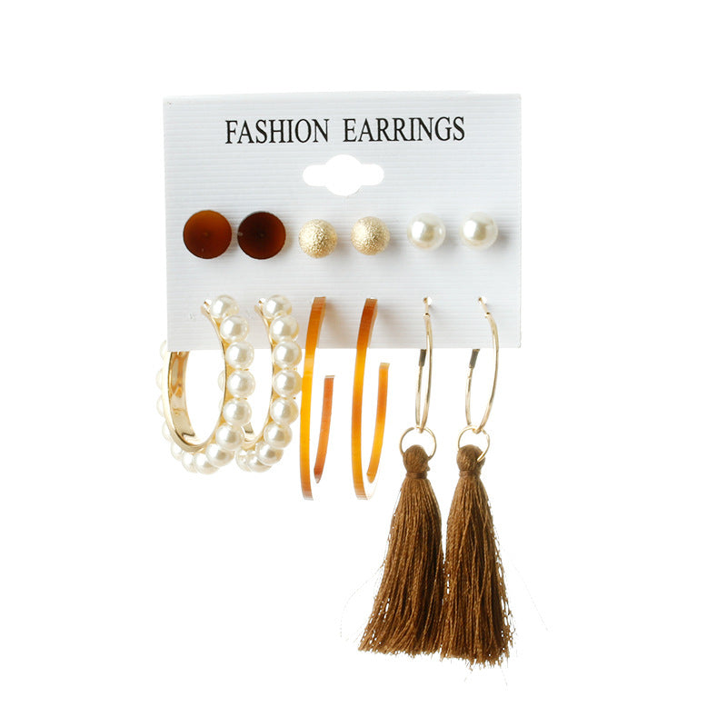 Earrings Fashion Set Tassel Earrings Bohemian Leaf Geometric 6 Pairs Stud Earrings