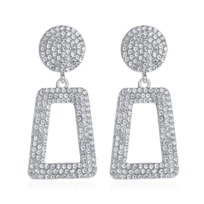 Earrings Temperament Long Flash Diamond Geometric Earrings Women's Fashion Exaggerated Diamond Square Hollow Earrings