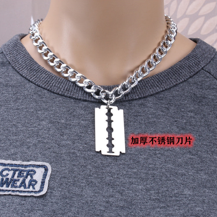 Necklace Jewelry Punk Retro Titanium Steel Blade Thick Chain Necklace Men and Women Simple Single Layer Matching Decoration