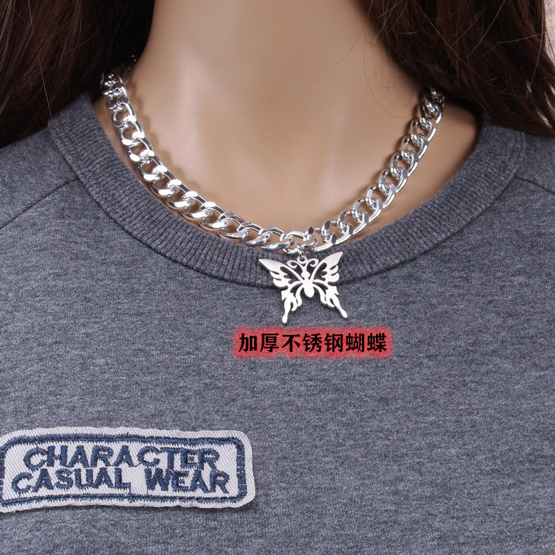 Necklace Jewelry Punk Retro Titanium Steel Blade Thick Chain Necklace Men and Women Simple Single Layer Matching Decoration