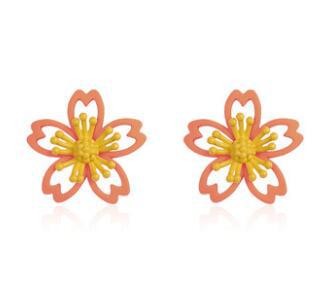 Taobao hollow small flower two-color stud earrings colorful flower paint earrings 925 silver needles