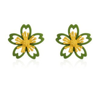 Taobao hollow small flower two-color stud earrings colorful flower paint earrings 925 silver needles