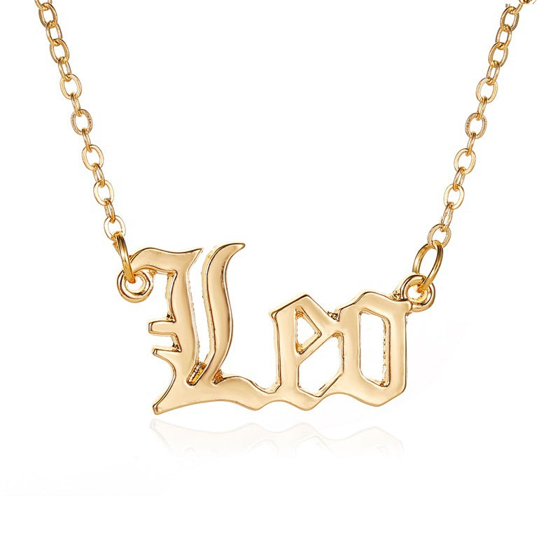 Jewelry Personality Creative Twelve Constellation Necklace Retro English Alphabet Pendant Clavicle Chain