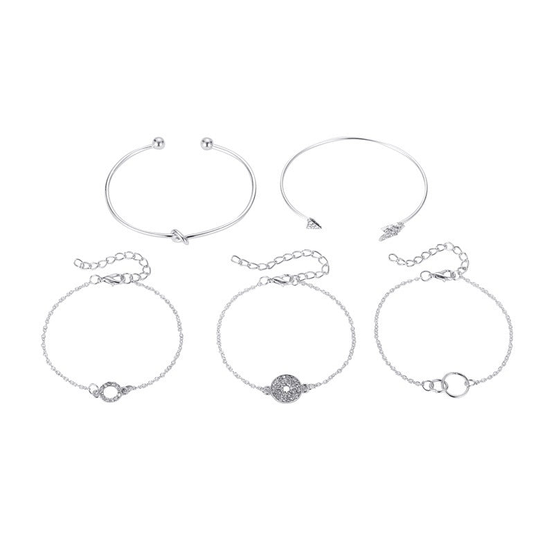 5-piece bracelet fashion arrow set bracelet female personality trend star circle diamond bracelet