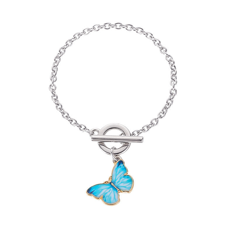 Mori Classic Blue Butterfly Pendant Bracelet Ins Simple One-word Buckle Chain Bracelet