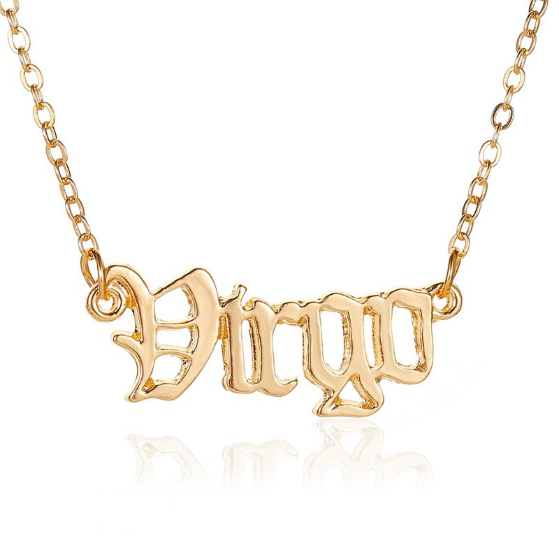 Jewelry Personality Creative Twelve Constellation Necklace Retro English Alphabet Pendant Clavicle Chain