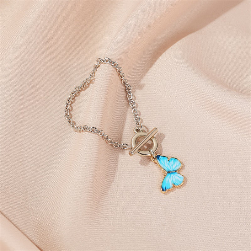 Summer ins net red gradient butterfly necklace Mori color small fresh couple clavicle chain butterfly bracelet