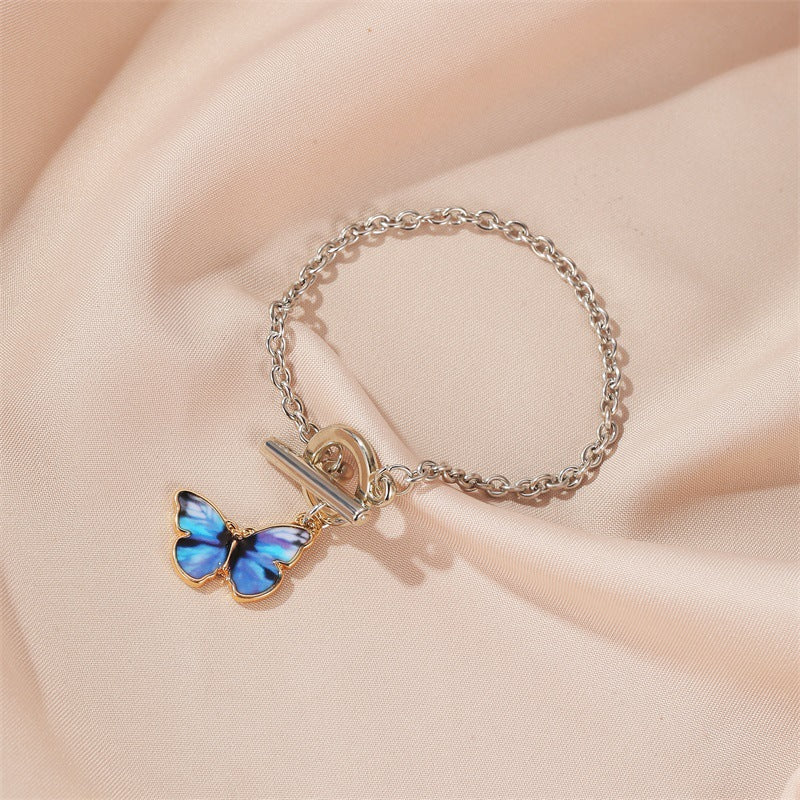 Summer ins net red gradient butterfly necklace Mori color small fresh couple clavicle chain butterfly bracelet