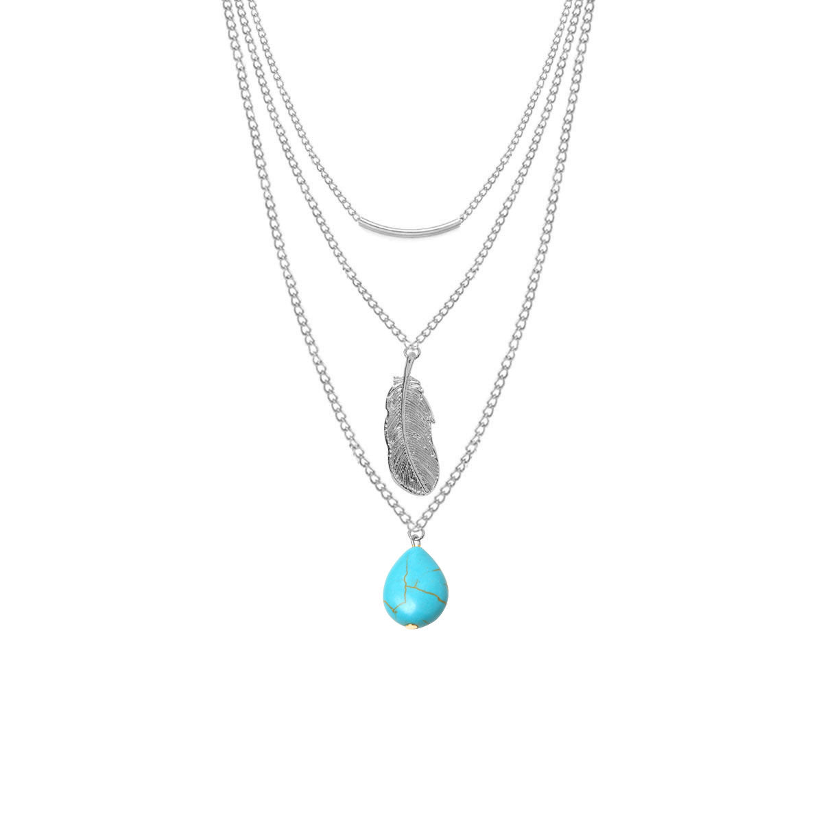 Necklace Lasso Turquoise Bead Big Leaf All-Match Ladies Multilayer Necklace