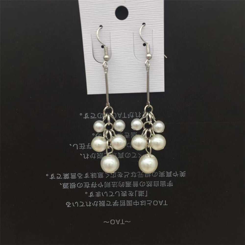 All-match sweet and fresh tassel long imitation pearl earrings stall jewelry