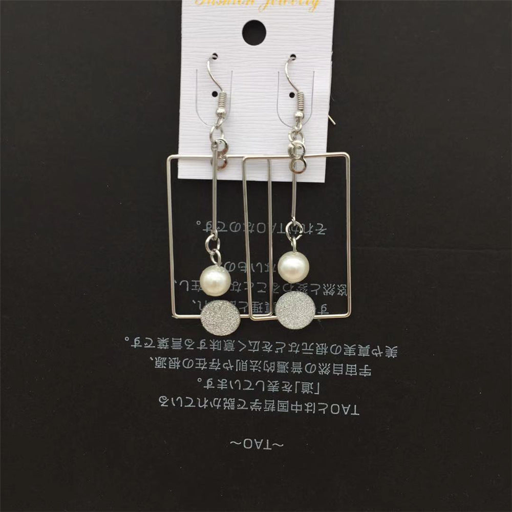 Long Geometric Frosted Imitation Pearl Earrings Internet Celebrity Live Pet Fan Gift