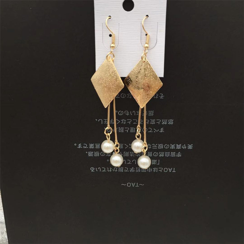 Long Tassel Metal Fake Imitation Pearl Earrings Internet Celebrity Live Pet Fan Gift