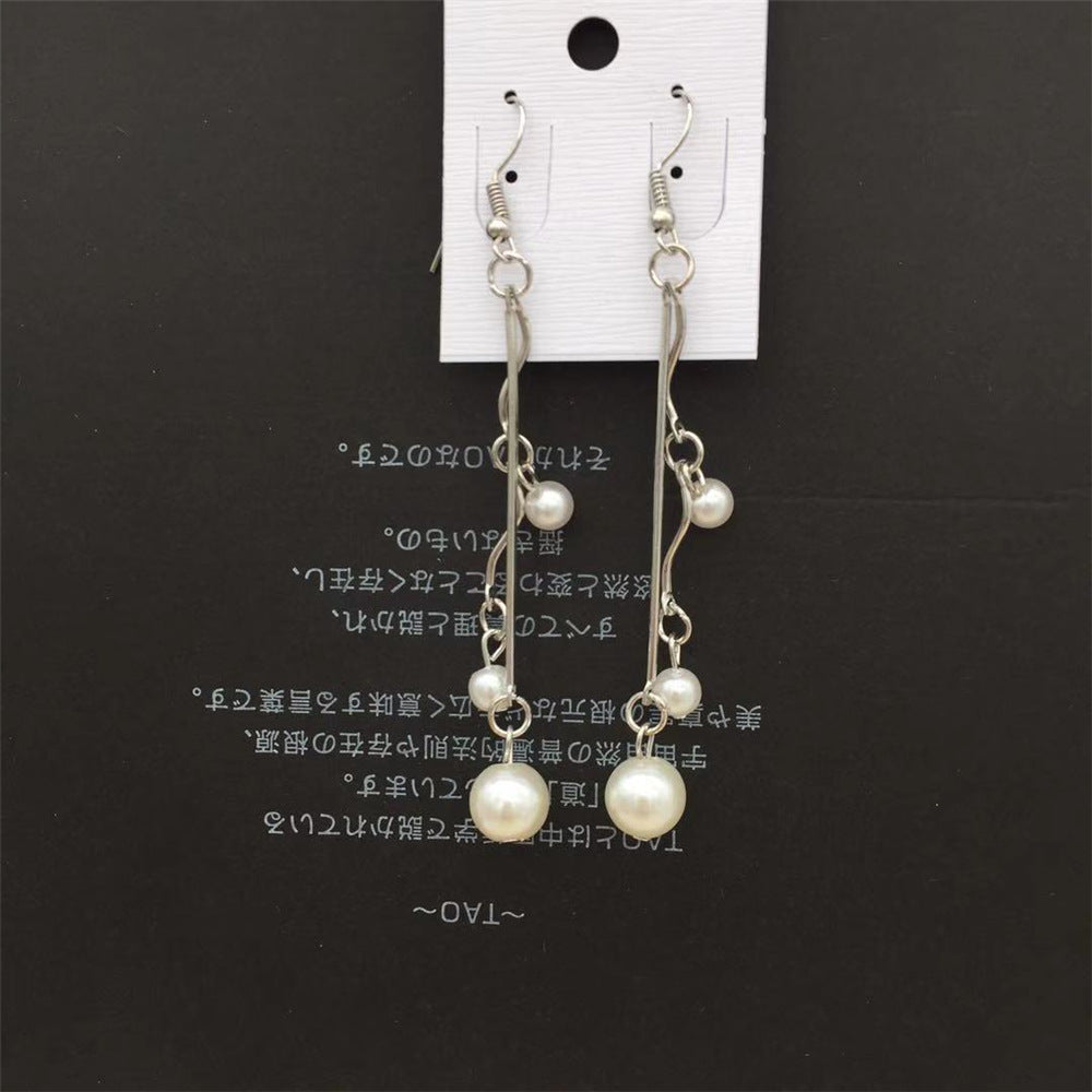 All-match sweet and fresh tassel long imitation pearl earrings stall jewelry