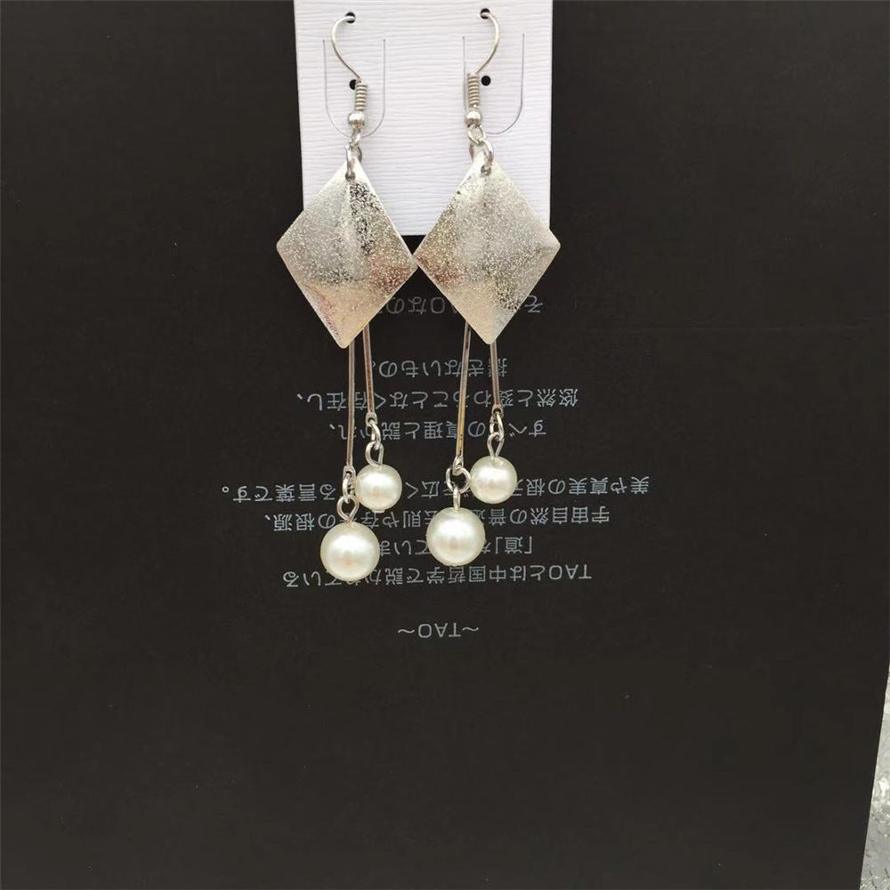 Long Tassel Metal Fake Imitation Pearl Earrings Internet Celebrity Live Pet Fan Gift