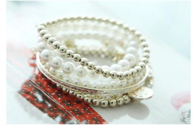 Multi-element Eiffel Tower Pearl Retro Bracelet Coin Six-piece Set Jewelry Multi-layer Elastic Bracelet