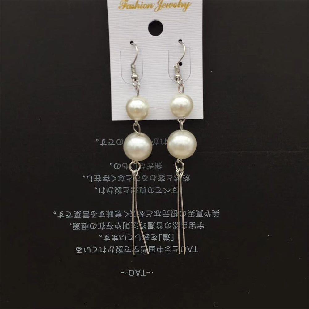 All-match sweet and fresh tassel long imitation pearl earrings stall jewelry