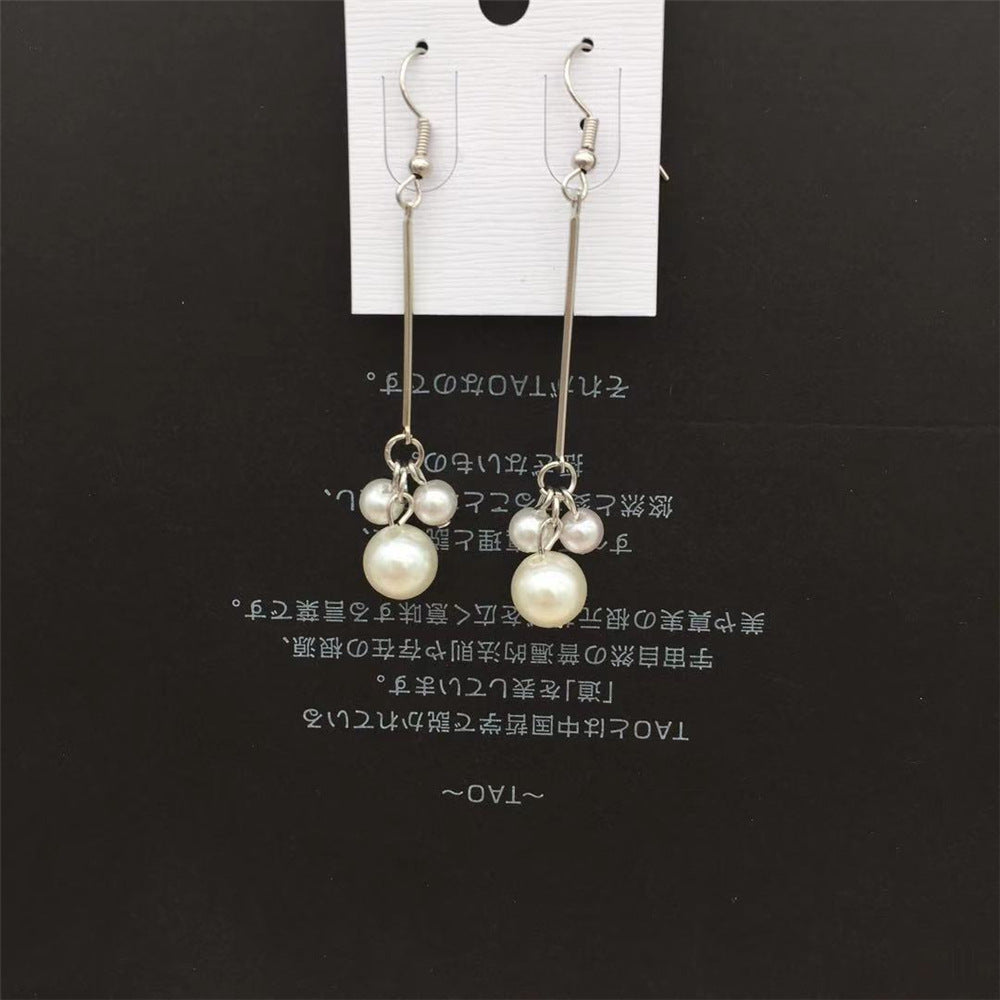 All-match sweet and fresh tassel long imitation pearl earrings stall jewelry