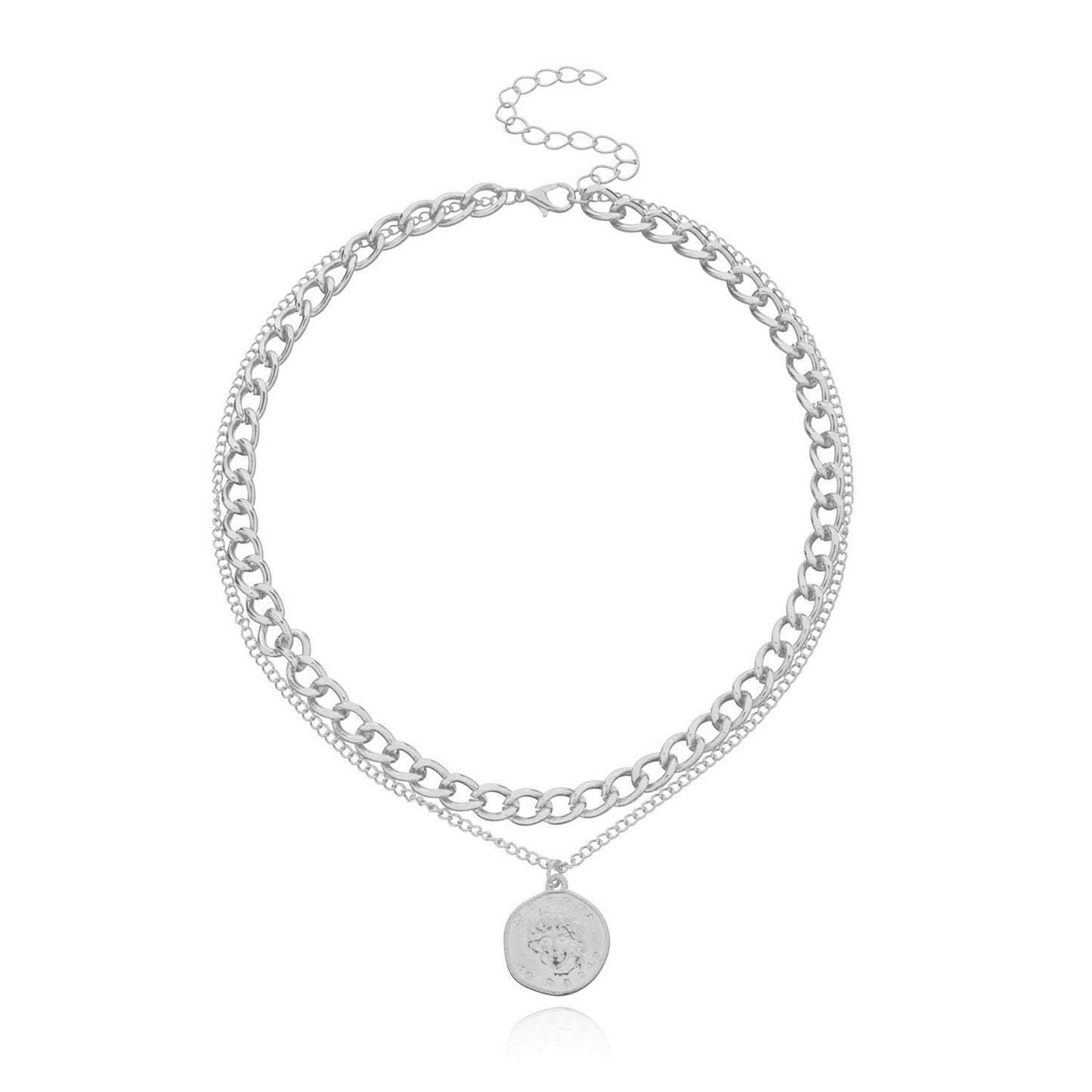 Jewelry Round Geometric Queen Head Pendant Necklace Female Fashion Simple Temperament Double Layer Necklace