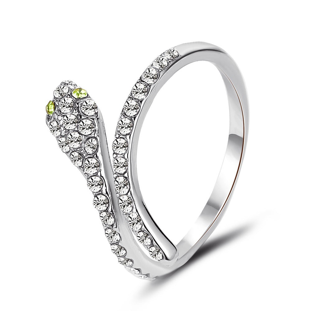 Jewelry Temperament Flash Diamond Full Diamond Snake Ring Personality Zircon Open Ring Personality Accessories