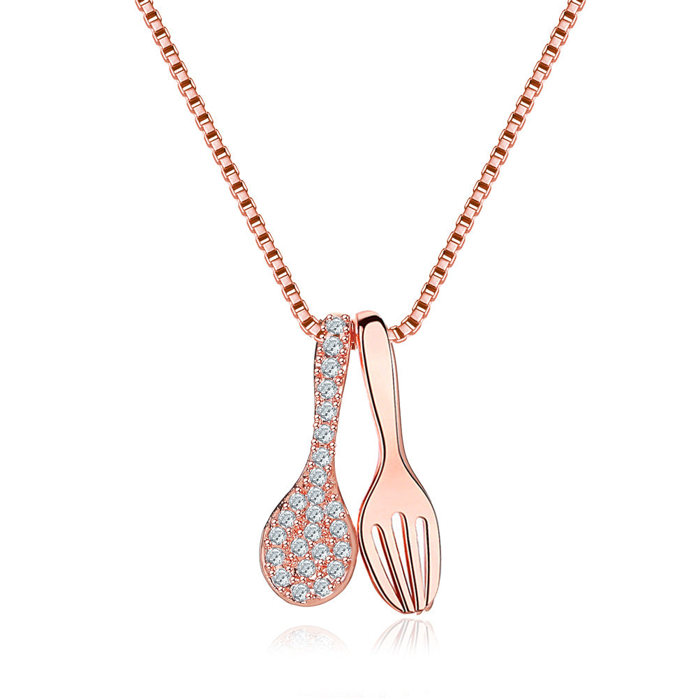 Internet celebrities recommend fork and spoon necklace Personality eating is a blessing Necklace Three meals a day Clavicle chain Niche light luxury jewelry