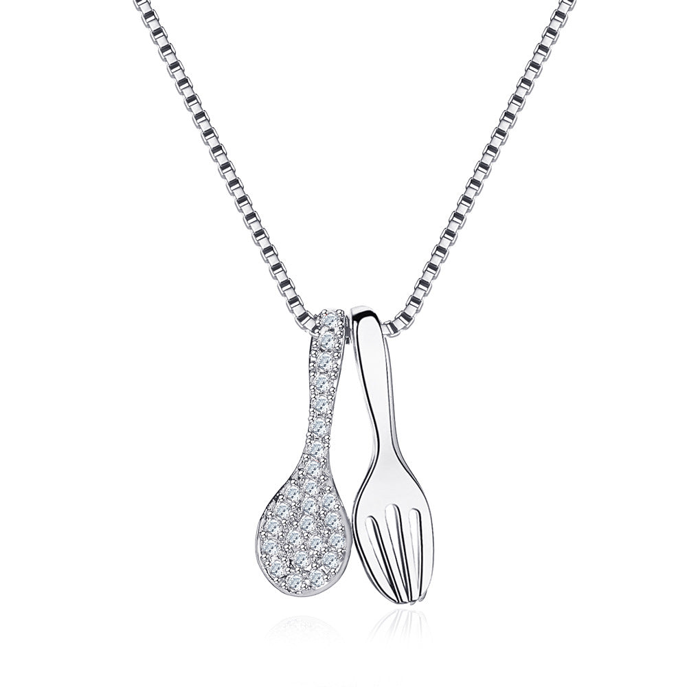 Internet celebrities recommend fork and spoon necklace Personality eating is a blessing Necklace Three meals a day Clavicle chain Niche light luxury jewelry
