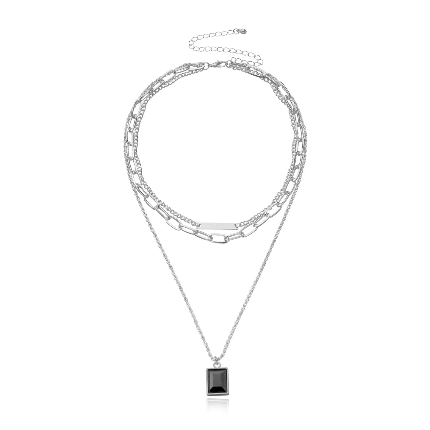 Jewelry Black Diamond Gemstone Pendant Chain Necklace Women's Fashion Street Shoot Multi-layer Trend Necklace