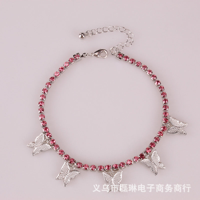 Diamond Butterfly Net Red Anklet Sexy Foot Decoration Simple Personality Flash Diamond Female Tassel Anklet Anklet