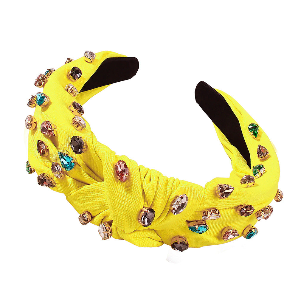 F221 wide-brimmed fabric headband fashion stained glass diamond knotted headband versatile hair accessories