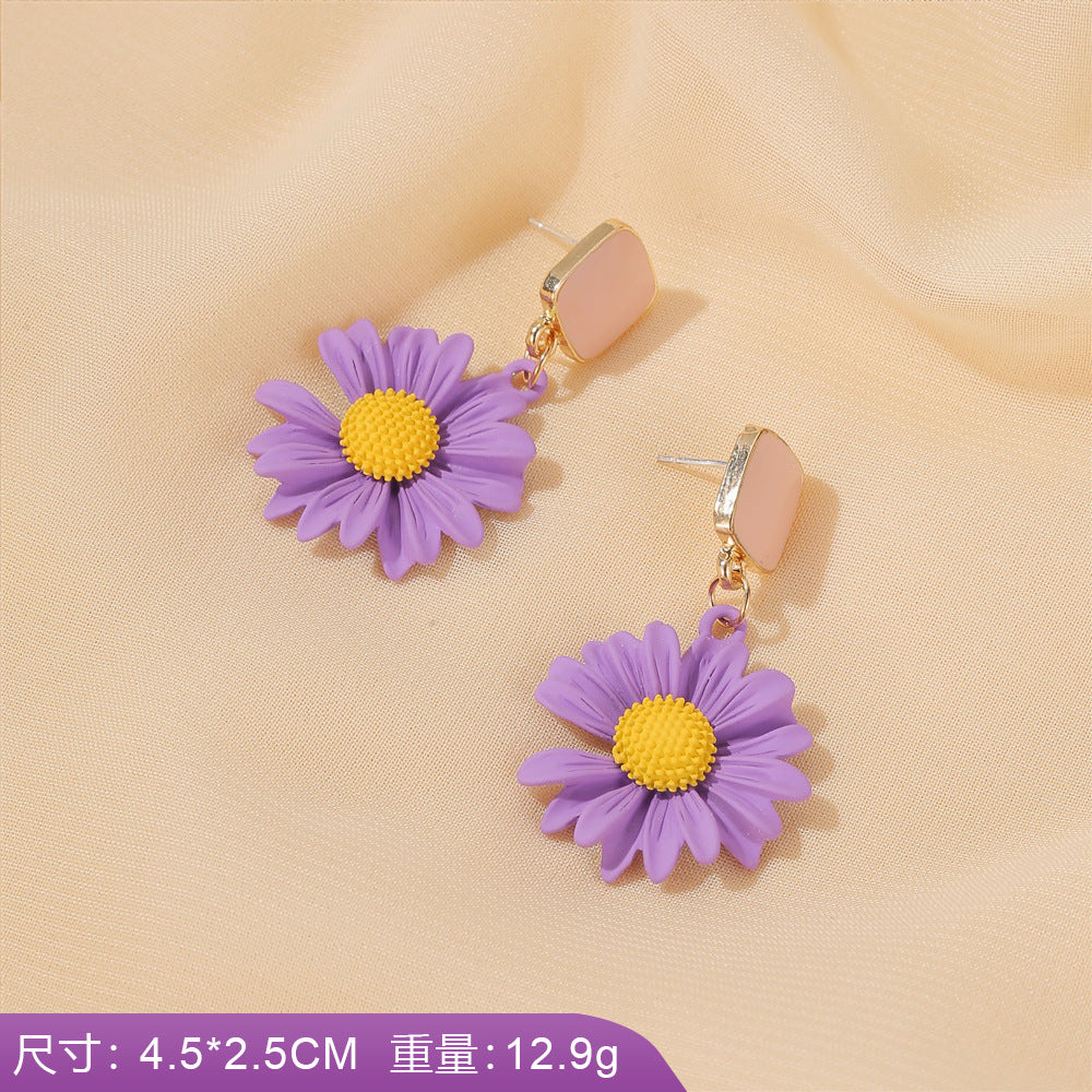 S925 silver needle earrings summer purple earrings simple small fresh earrings net red flower earrings