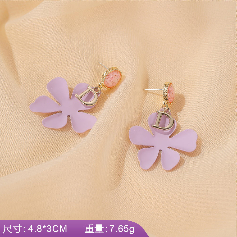 S925 silver needle earrings summer purple earrings simple small fresh earrings net red flower earrings